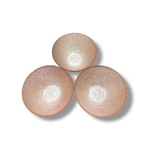 Akam Pink Glitter Textured Glass Bowls Set of 3 Decorative 6" Glam Chic